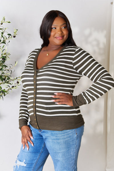 Zenana Full Size Striped Snap Down Cardigan